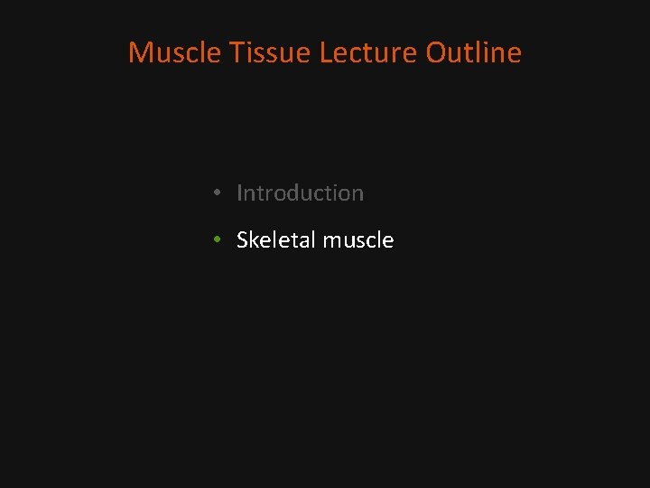 Muscle Tissue Lecture Outline • Introduction • Skeletal muscle 