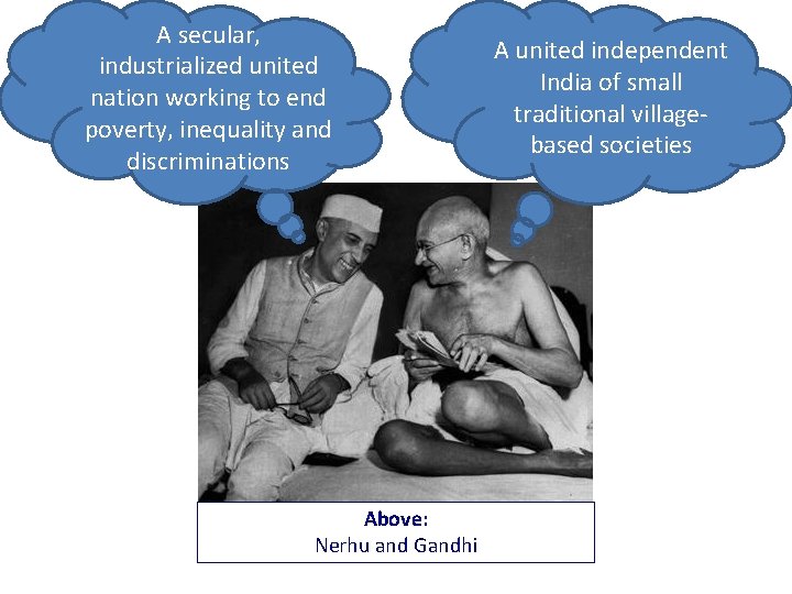 A secular, industrialized united nation working to end poverty, inequality and discriminations Above: Nerhu