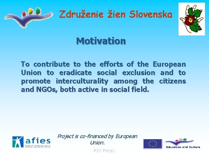 Združenie žien Slovenska Motivation To contribute to the efforts of the European Union to