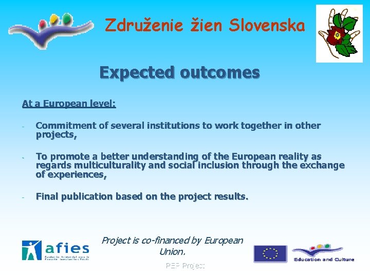 Združenie žien Slovenska Expected outcomes At a European level: - Commitment of several institutions