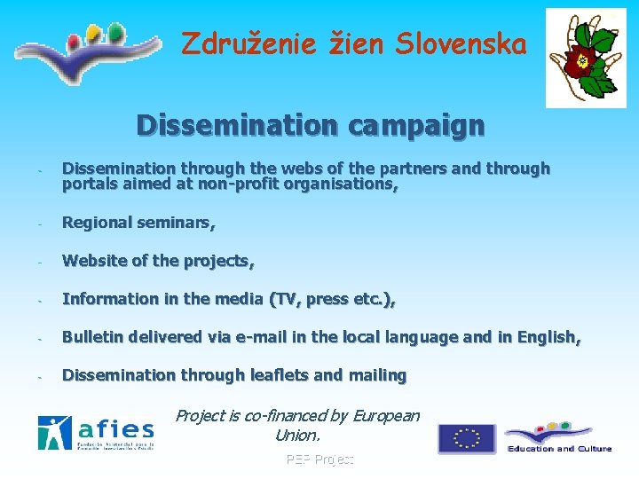 Združenie žien Slovenska Dissemination campaign - Dissemination through the webs of the partners and