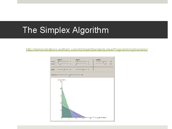 The Simplex Algorithm http: //demonstrations. wolfram. com/ASimple. Standard. Linear. Programming. Scenario/ The Simplex Algorithm http: //demonstrations. wolfram. com/ASimple. Standard. Linear. Programming. Scenario/