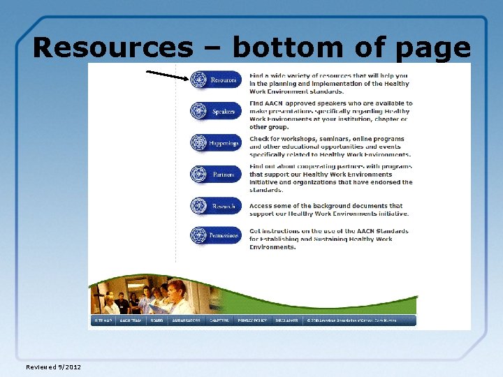 Resources – bottom of page Reviewed 9/2012 