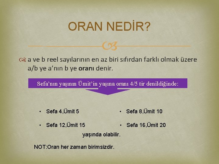 ORAN NEDİR? a ve b reel sayılarının en az biri sıfırdan farklı olmak üzere