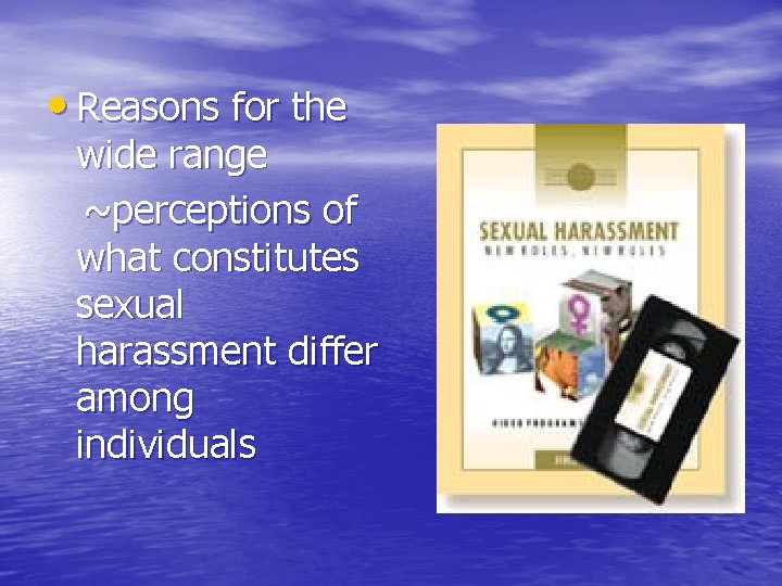  • Reasons for the wide range ~perceptions of what constitutes sexual harassment differ