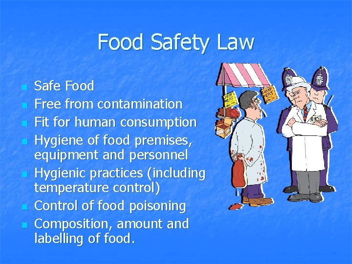 Food Safety Law n n n n Safe Food Free from contamination Fit for