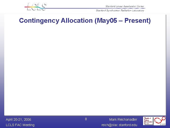 Contingency Allocation (May 05 – Present) April 20 -21, 2006 LCLS FAC Meeting 8