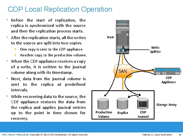 CDP Local Replication Operation • Before the start of replication, the • replica is