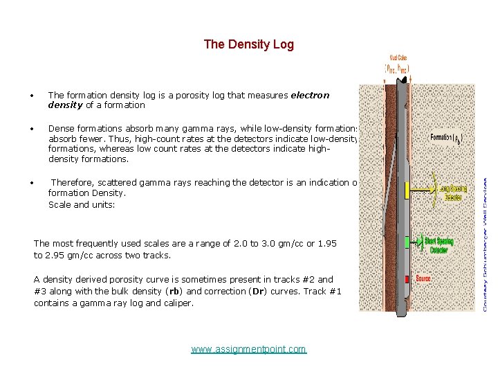 The Density Log • The formation density log is a porosity log that measures