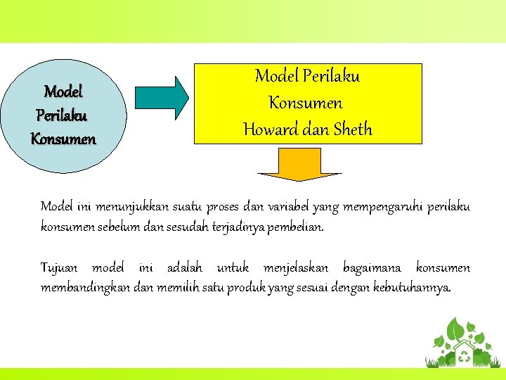 Model Perilaku Konsumen Howard dan Sheth Model ini menunjukkan suatu proses dan variabel yang