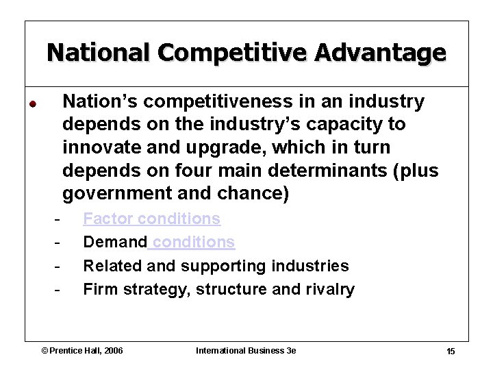 National Competitive Advantage Nation’s competitiveness in an industry depends on the industry’s capacity to