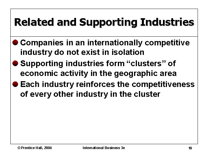 Related and Supporting Industries Companies in an internationally competitive industry do not exist in