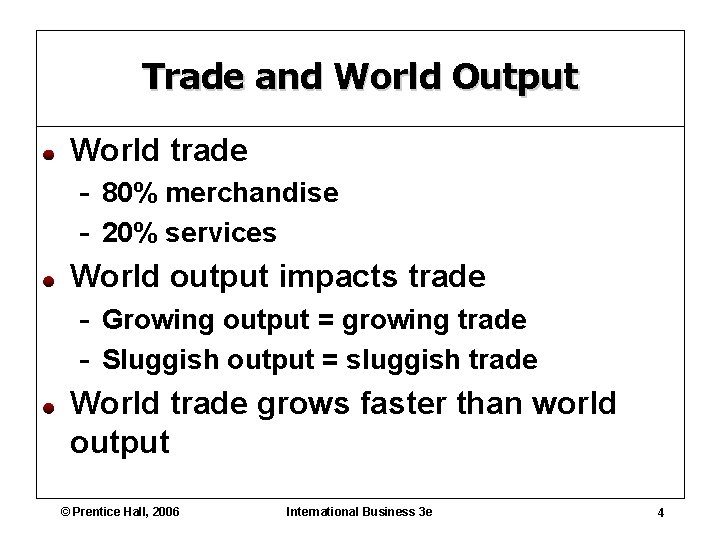 Trade and World Output World trade - 80% merchandise - 20% services World output