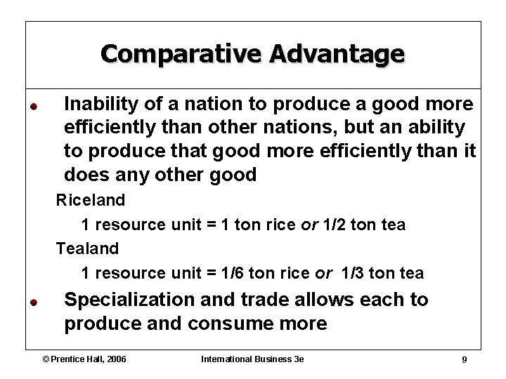 Comparative Advantage Inability of a nation to produce a good more efficiently than other