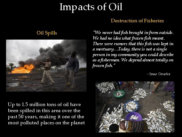 Impacts of Oil Destruction of Fisheries Oil Spills "We never had fish brought in