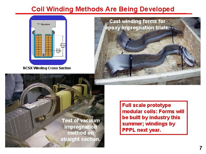 Coil Winding Methods Are Being Developed Cast winding forms for epoxy impregnation trials. NCSX