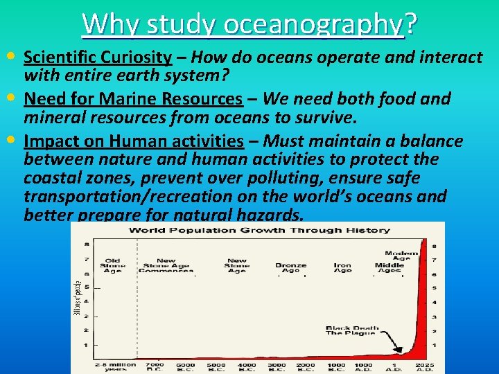 Why study oceanography? • Scientific Curiosity – How do oceans operate and interact •