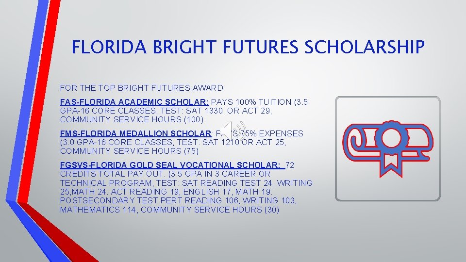 FLORIDA BRIGHT FUTURES SCHOLARSHIP FOR THE TOP BRIGHT FUTURES AWARD FAS-FLORIDA ACADEMIC SCHOLAR: PAYS