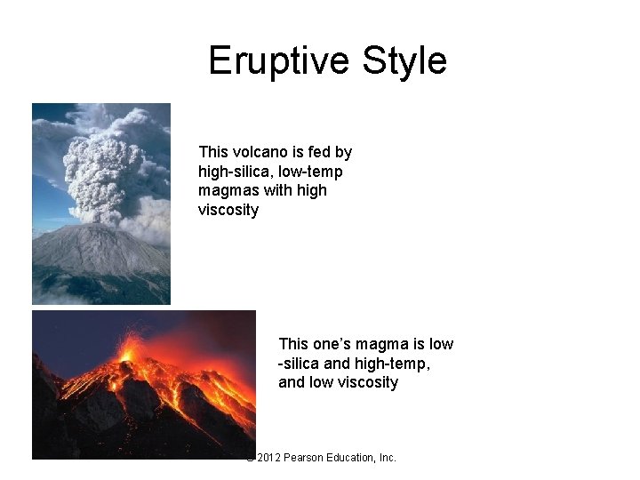 Eruptive Style This volcano is fed by high-silica, low-temp magmas with high viscosity This