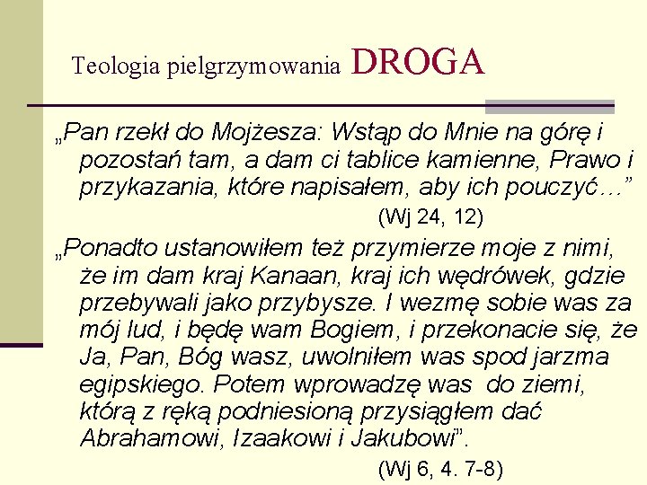 Teologia pielgrzymowania DROGA „Pan rzekł do Mojżesza: Wstąp do Mnie na górę i pozostań