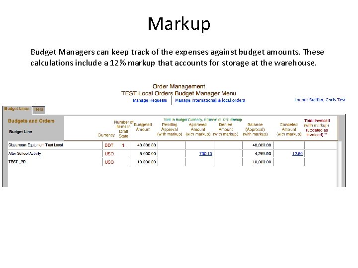 Markup Budget Managers can keep track of the expenses against budget amounts. These calculations