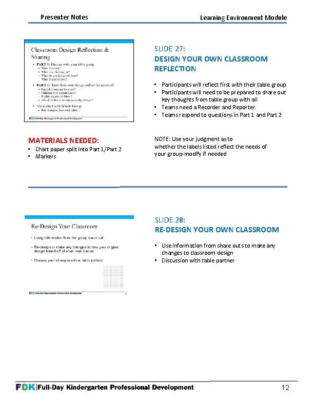 Presenter Notes Learning Environment Module SLIDE 27: DESIGN YOUR OWN CLASSROOM REFLECTION • Participants Presenter Notes Learning Environment Module SLIDE 27: DESIGN YOUR OWN CLASSROOM REFLECTION • Participants