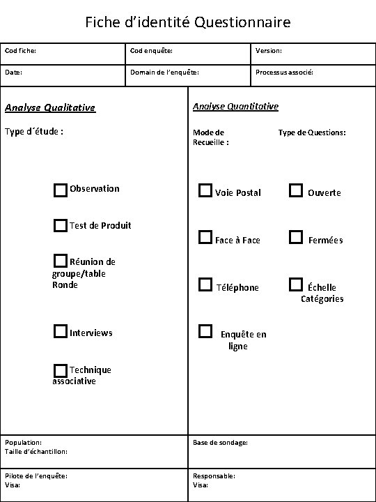 Fiche didentit Questionnaire Cod fiche Cod enqute Version