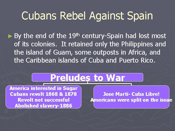 Cubans Rebel Against Spain ► By the end of the 19 th century-Spain had