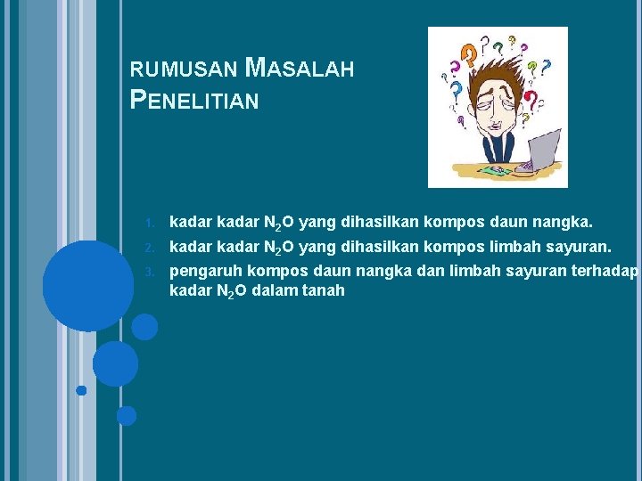 RUMUSAN MASALAH PENELITIAN 1. kadar N 2 O yang dihasilkan kompos daun nangka. 2.