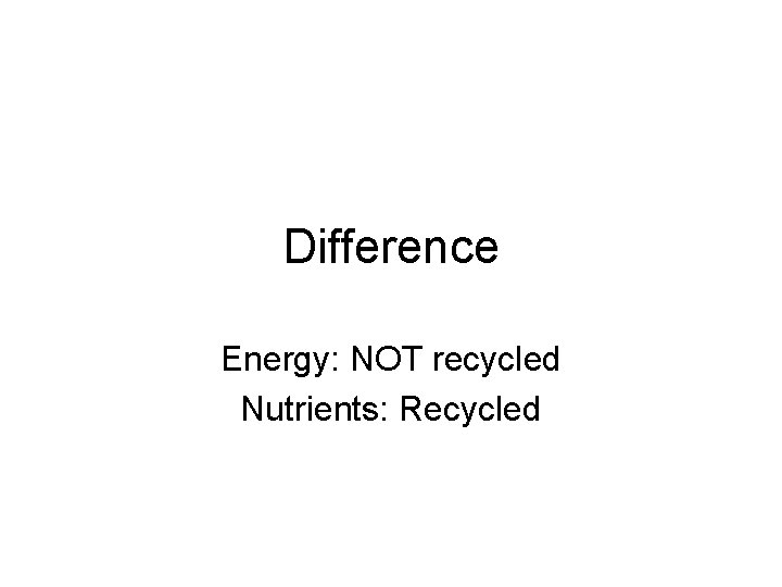 Difference Energy: NOT recycled Nutrients: Recycled 