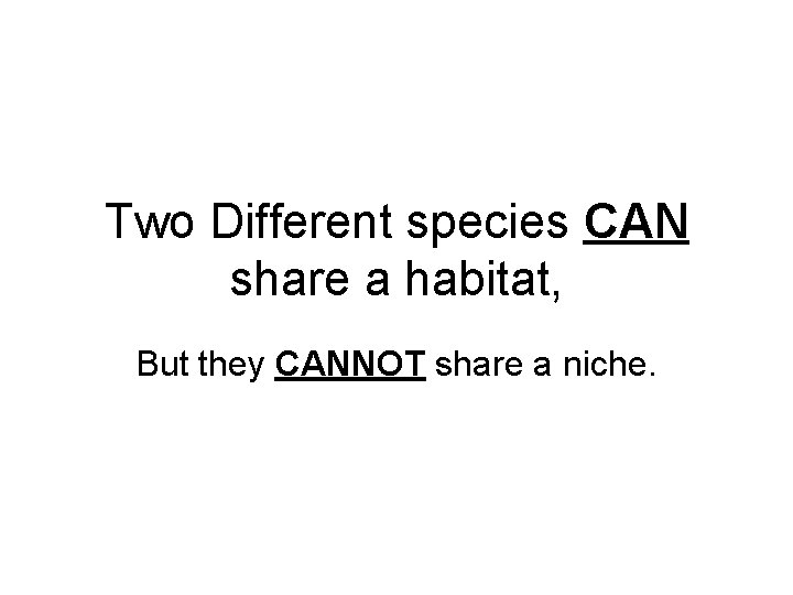 Two Different species CAN share a habitat, But they CANNOT share a niche. 