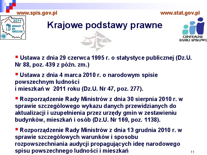 www. spis. gov. pl www. stat. gov. pl Krajowe podstawy prawne § Ustawa z