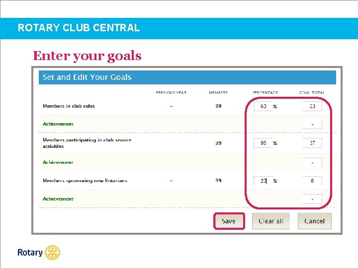 ROTARY CLUB CENTRAL Enter your goals 