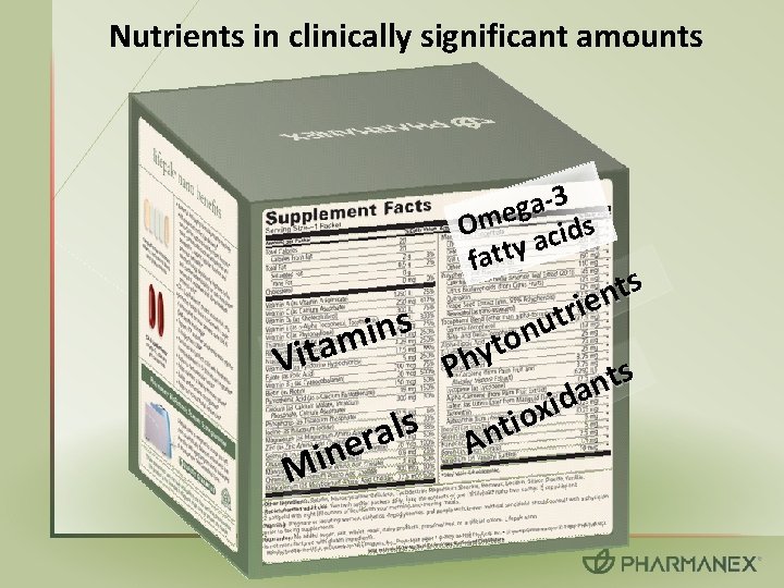 Nutrients in clinically significant amounts 3 a g Ome cids a y t t