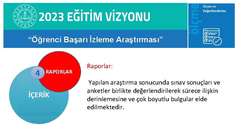 “Öğrenci Başarı İzleme Araştırması” 4 RAPORLAR İÇERİK Raporlar: Yapılan araştırma sonucunda sınav sonuçları ve