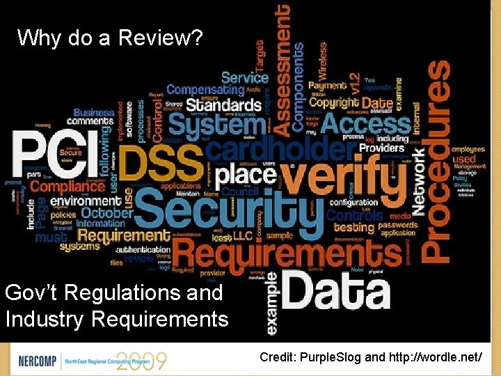 Why do a Review? Gov’t Regulations and Industry Requirements Credit: Purple. Slog and http: