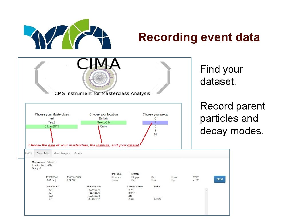 Recording event data Find your dataset. Record parent particles and decay modes. 