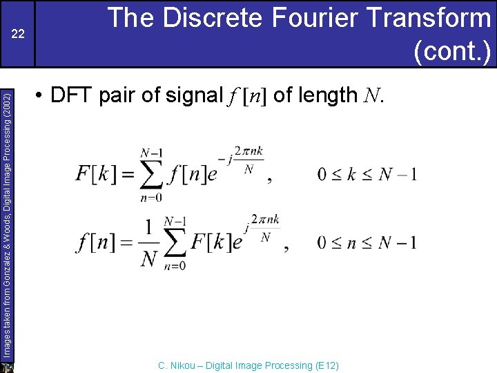 Images taken from Gonzalez & Woods, Digital Image Processing (2002) 22 The Discrete Fourier