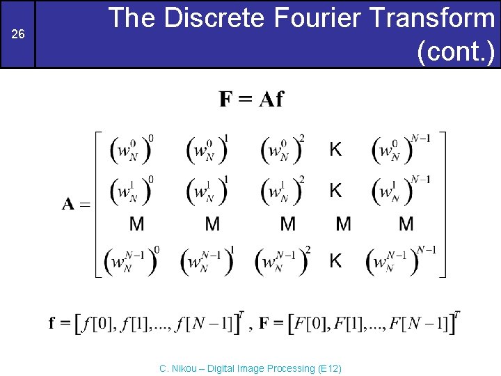 26 The Discrete Fourier Transform (cont. ) C. Nikou – Digital Image Processing (E