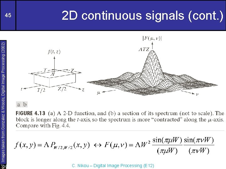 2 D continuous signals (cont. ) Images taken from Gonzalez & Woods, Digital Image