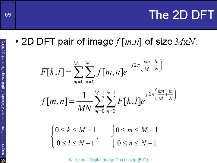 The 2 D DFT Images taken from Gonzalez & Woods, Digital Image Processing (2002)