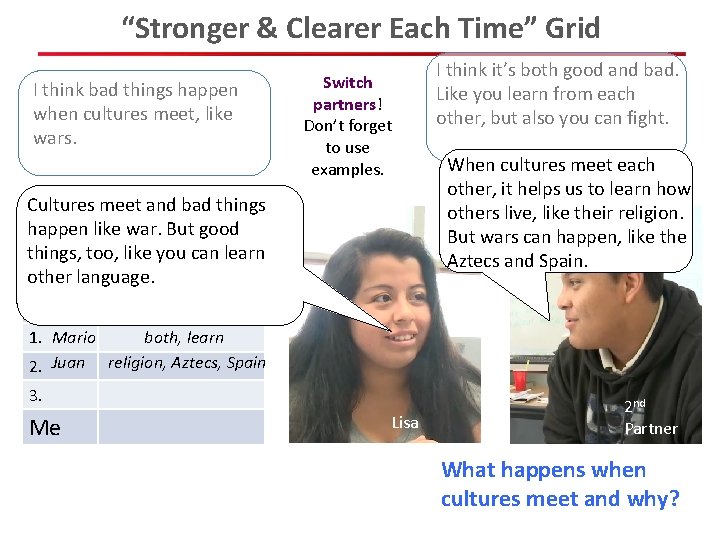 “Stronger & Clearer Each Time” Grid I think bad things happen when cultures meet,