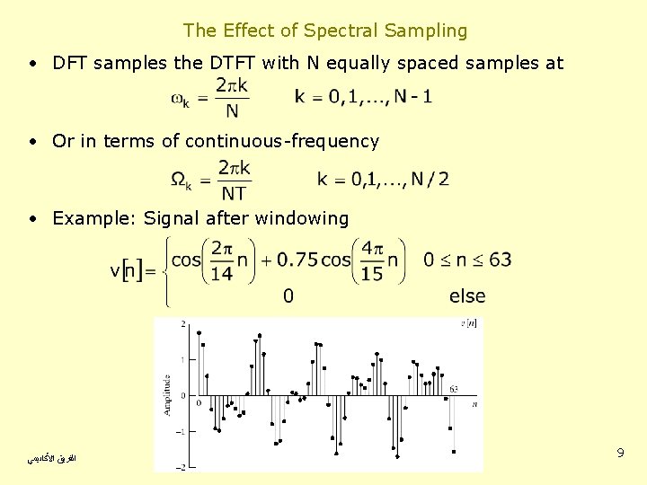 The Effect of Spectral Sampling • DFT samples the DTFT with N equally spaced