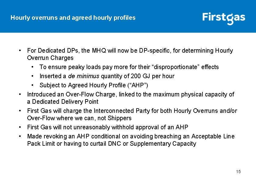 Hourly overruns and agreed hourly profiles • For Dedicated DPs, the MHQ will now