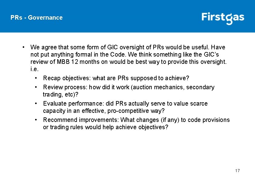 PRs - Governance • We agree that some form of GIC oversight of PRs