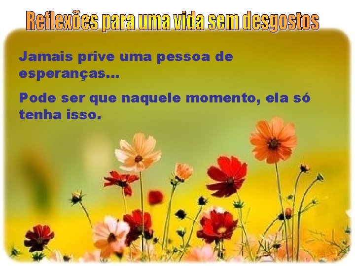 Jamais prive uma pessoa de esperanças. . . Pode ser que naquele momento, ela