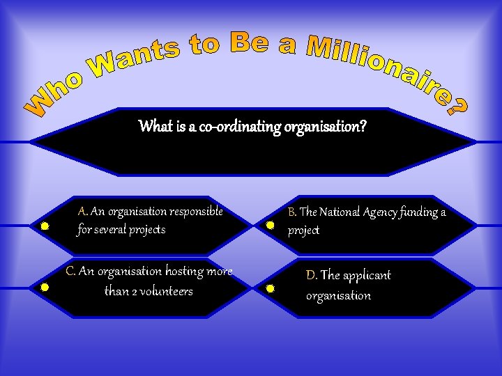 What is a co-ordinating organisation? A. An organisation responsible for several projects C. An
