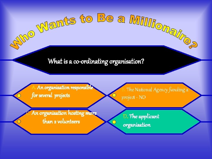 What is a co-ordinating organisation? A. An organisation responsible for several projects C. An