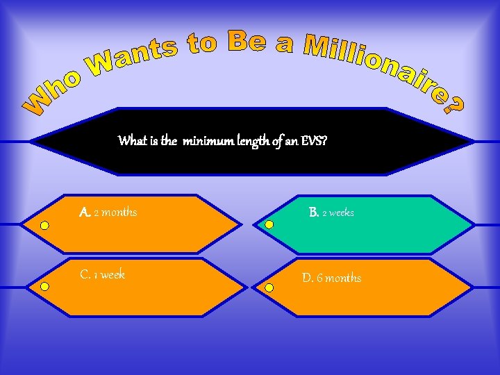 What is the minimum length of an EVS? A. 2 months C. 1 week