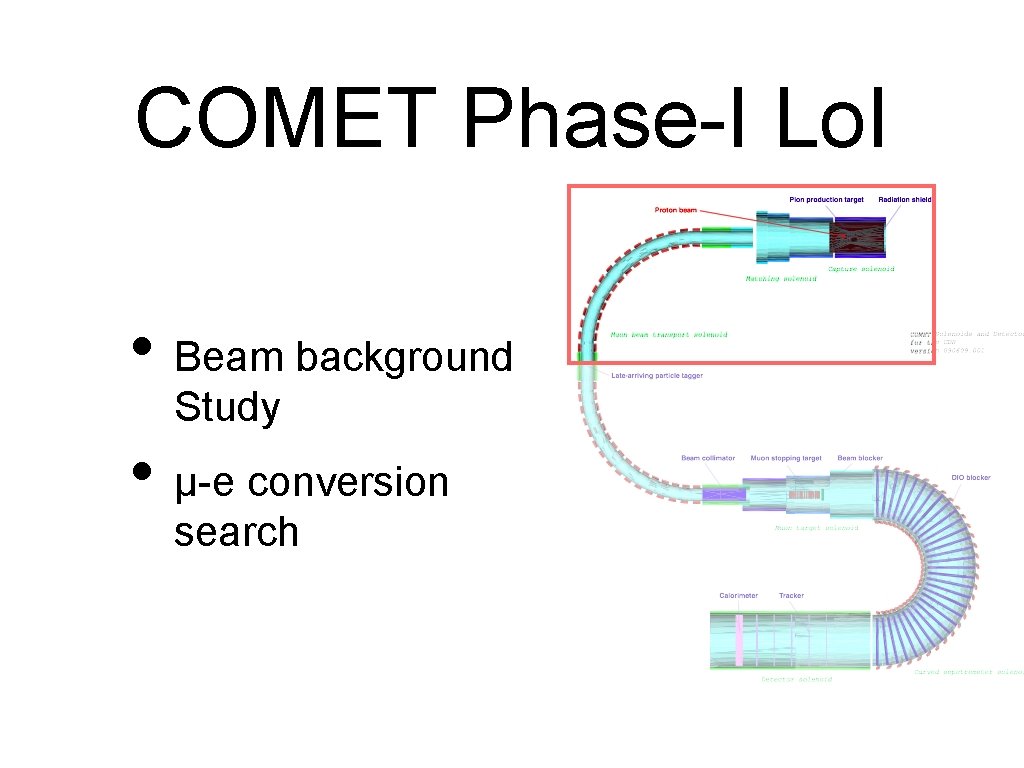 COMET Phase-I Lo. I • Beam background Study • μ-e conversion search 